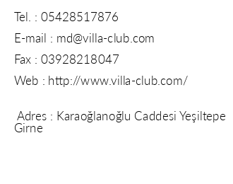 The Villa Club Villas iletiim bilgileri